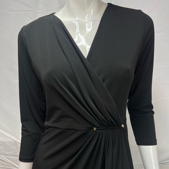 Michael Kors Women's XS Black Faux Wrap Ruched 3/4 Sleeve Sheath Short Dress - Picture 3 of 5